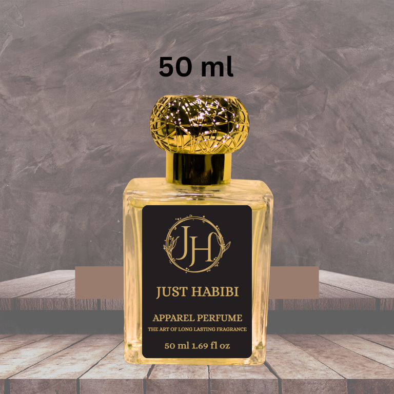 Close-up of MUSK HABIBI perfume bottle with elegant design"