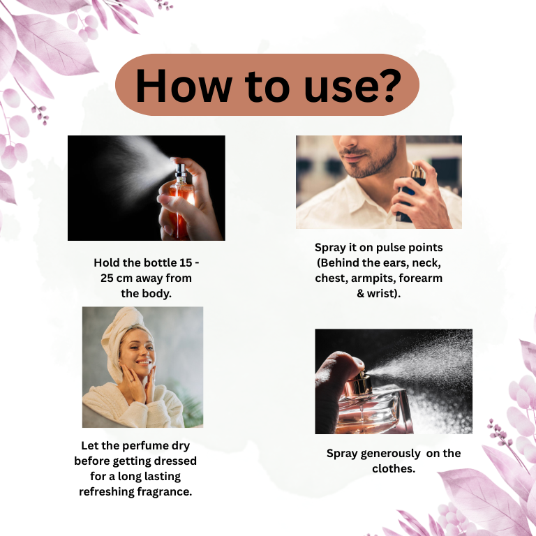 Instructions on how to use perfume with images and text.