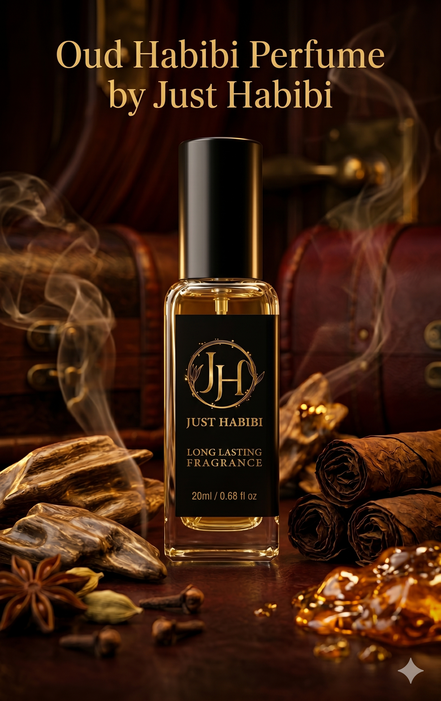 Just Habibi™  | Oud Habibi-Him Perfume: Crowned in smoke, cloaked in oud.