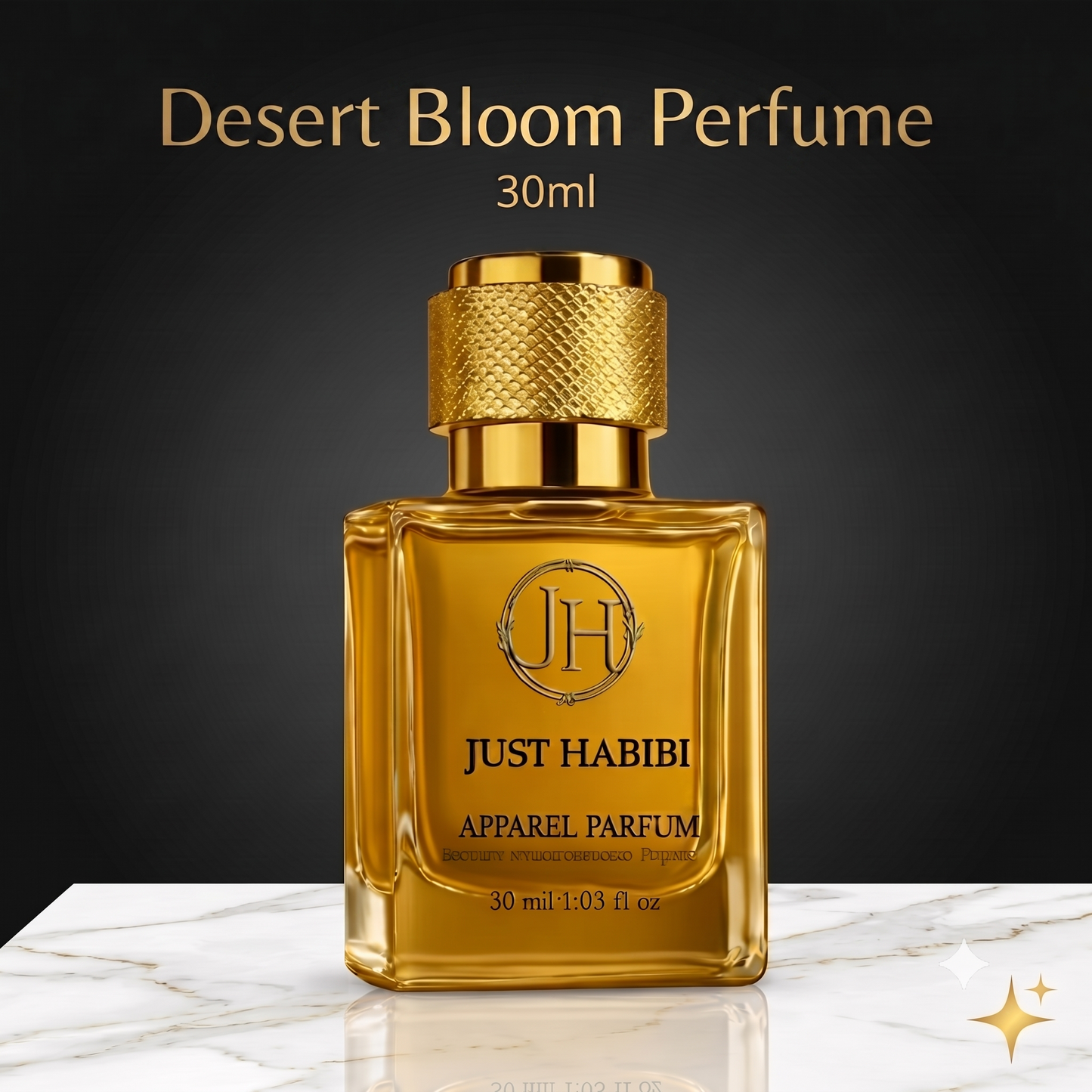 30ml gold bottle — highlights the luxury gold design and Apparel Parfum branding