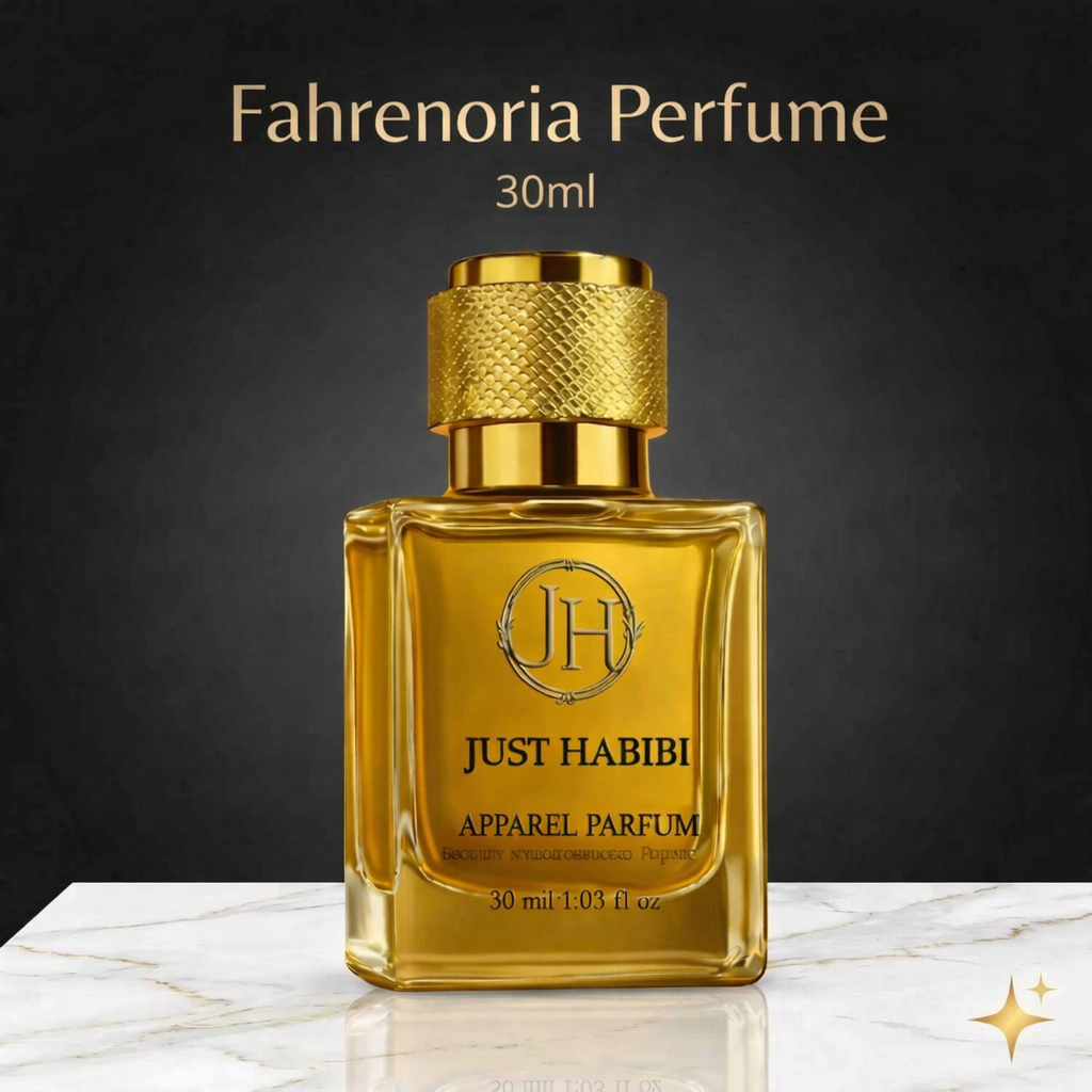 Fahrenoria Perfume 30ml bottle placed on a marble surface