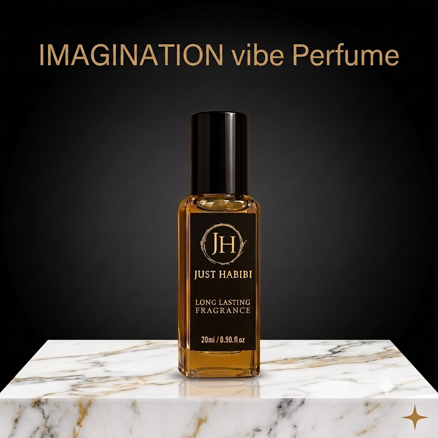 Just Habibi Imajination Vibe Perfume 20ml bottle on marble - long lasting unisex fragrance